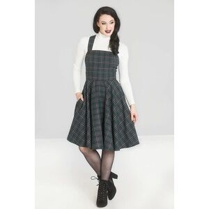 Hell Bunny Green Plaid Pinafore Dress